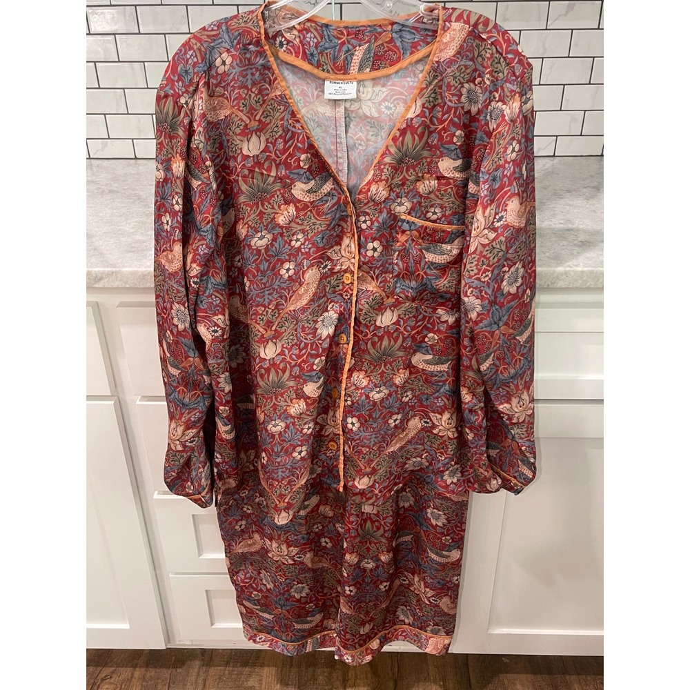 Summersalt Pajama Set Womens XL Red Strawberry Thief Botanical Print 2pc Set